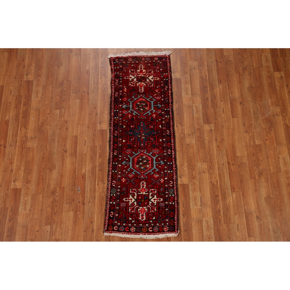 Vintage Red Gharajeh Persian Runner Rug Handmade Wool Carpet - 1'10" x 5'4"