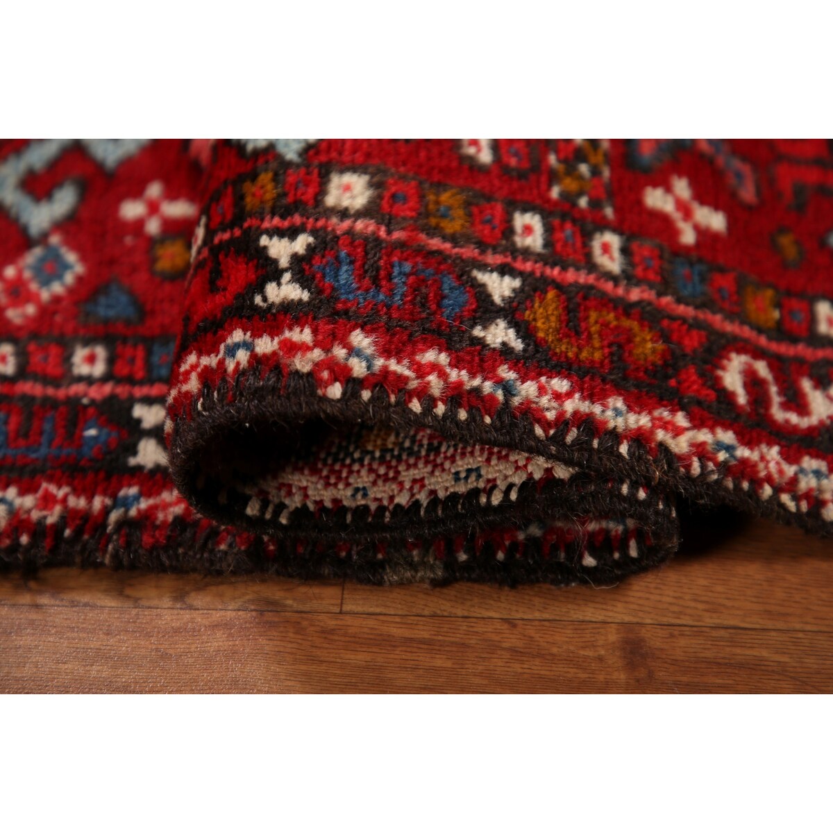 Vintage Red Gharajeh Persian Runner Rug Handmade Wool Carpet - 1'10" x 5'4"