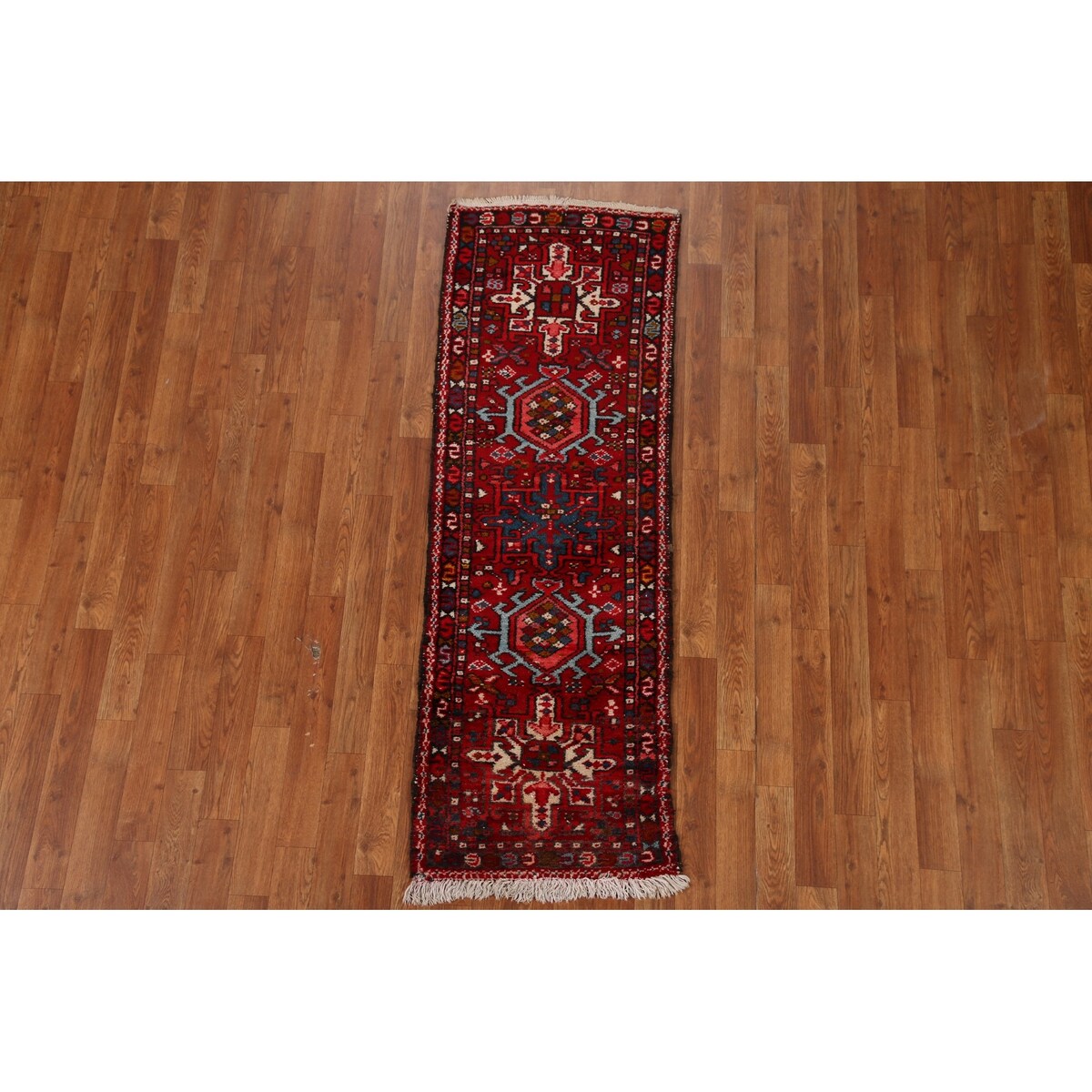 Vintage Red Gharajeh Persian Runner Rug Handmade Wool Carpet - 1'10" x 5'4"