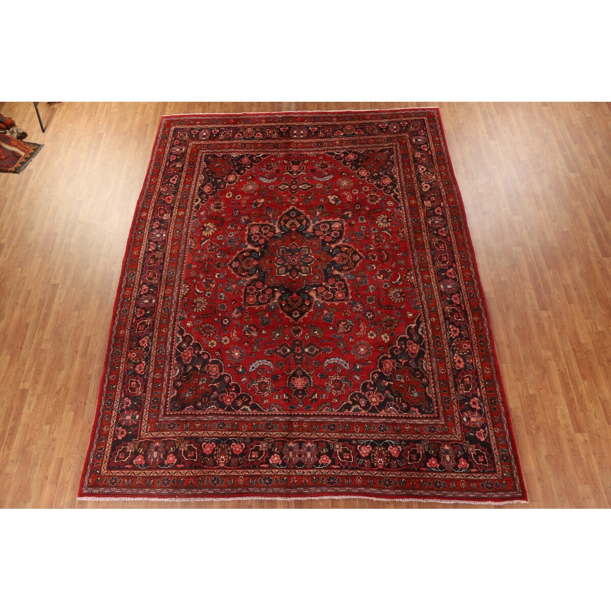 Vintage Red Mashad Persian Area Vintage Rug Handmade Wool Carpet - 10'4" x 13'0"