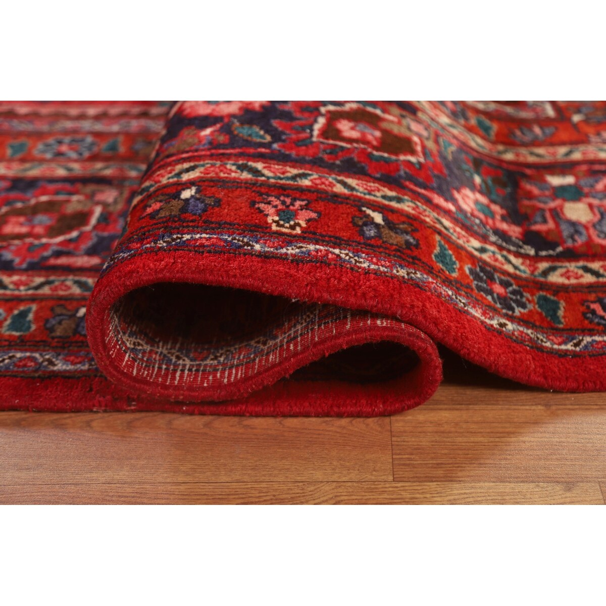Vintage Red Mashad Persian Area Vintage Rug Handmade Wool Carpet - 10'4" x 13'0"