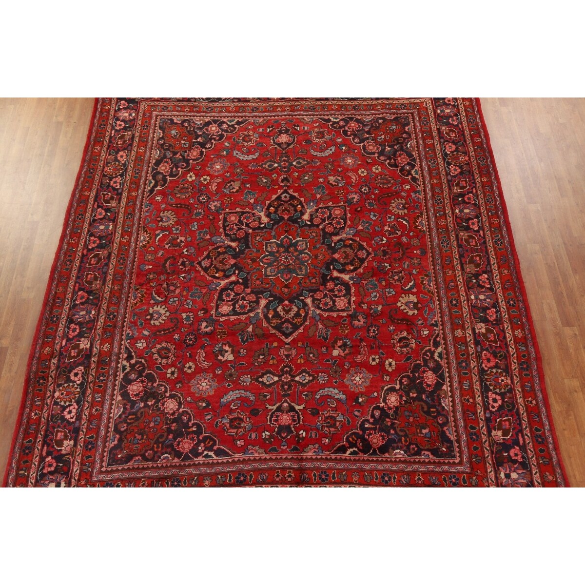 Vintage Red Mashad Persian Area Vintage Rug Handmade Wool Carpet - 10'4" x 13'0"