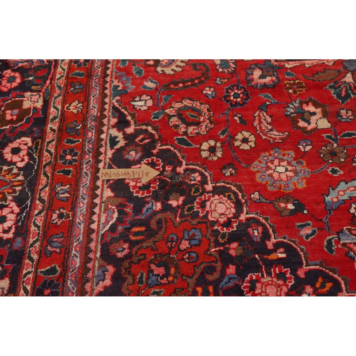Vintage Red Mashad Persian Area Vintage Rug Handmade Wool Carpet - 10'4" x 13'0"