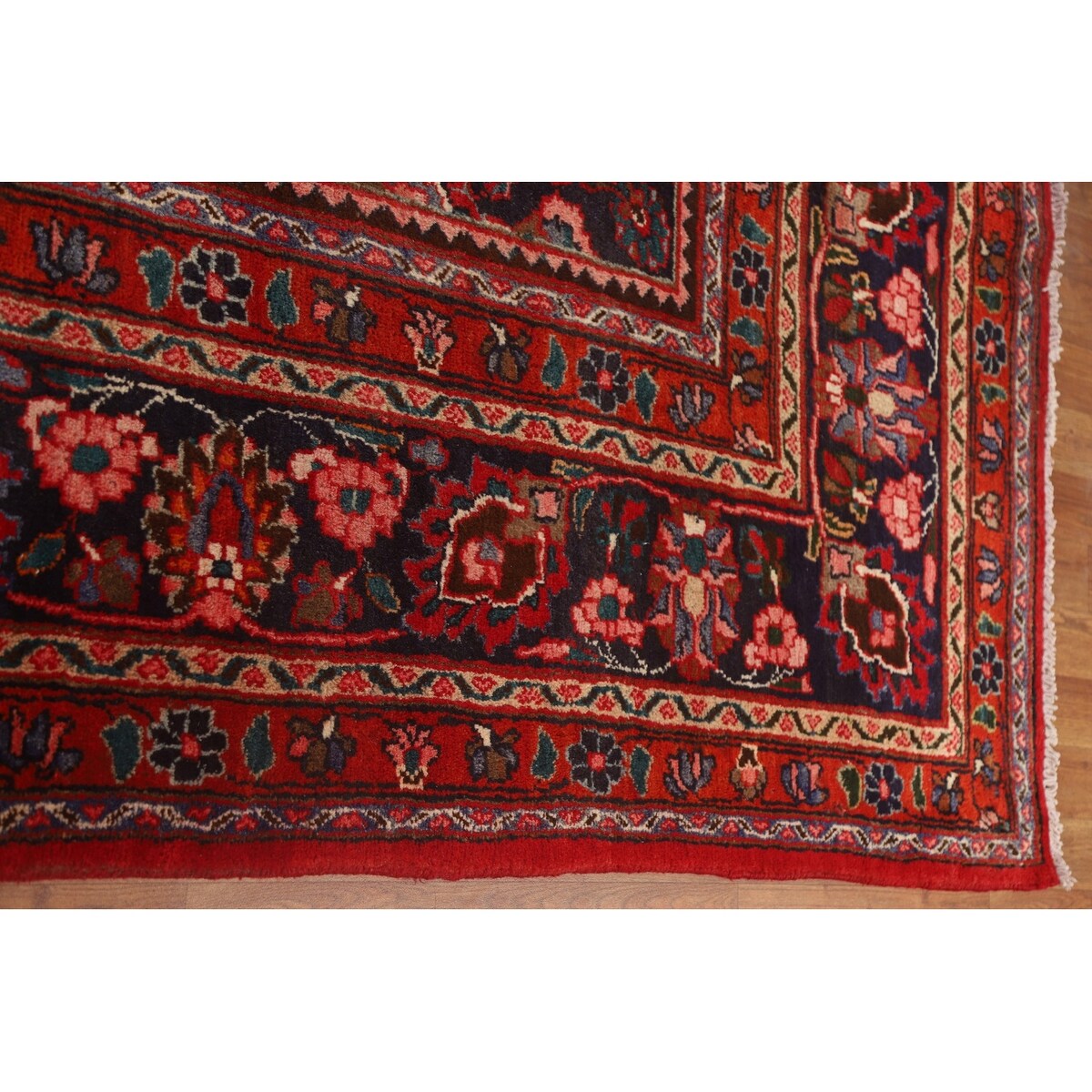 Vintage Red Mashad Persian Area Vintage Rug Handmade Wool Carpet - 10'4" x 13'0"