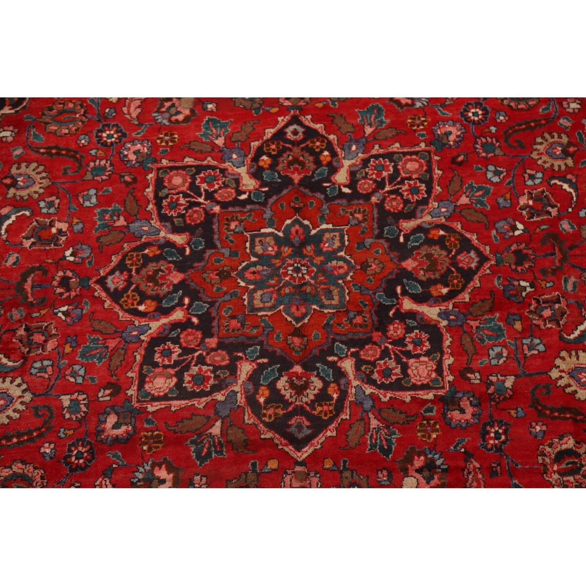 Vintage Red Mashad Persian Area Vintage Rug Handmade Wool Carpet - 10'4" x 13'0"