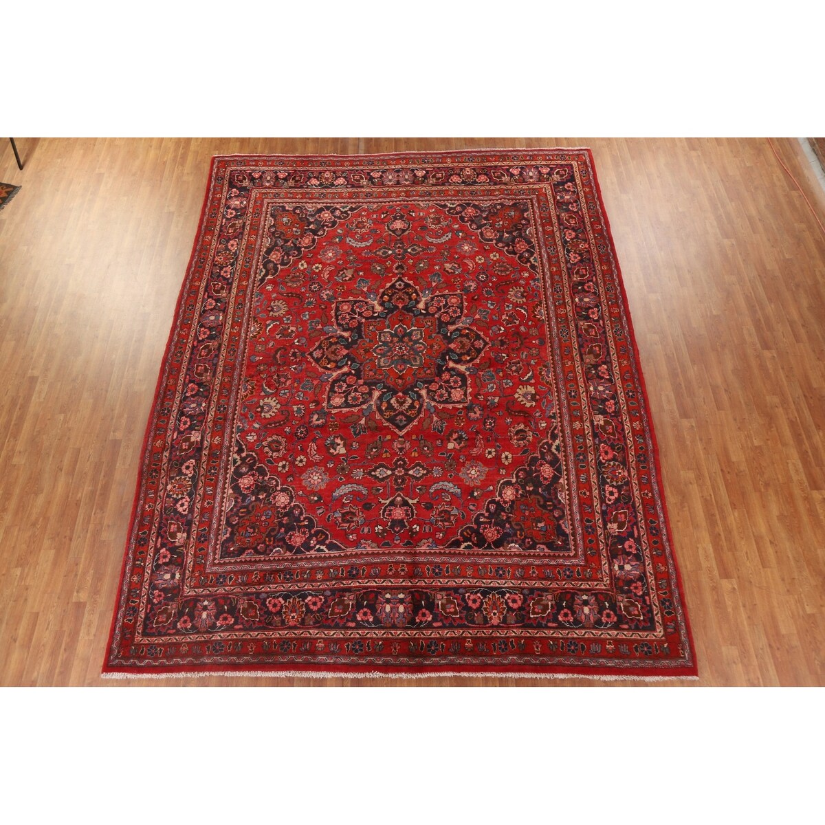Vintage Red Mashad Persian Area Vintage Rug Handmade Wool Carpet - 10'4" x 13'0"