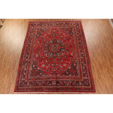 Vintage Red Mashad Persian Area Vintage Rug Handmade Wool Carpet - 10'4" x 13'0"