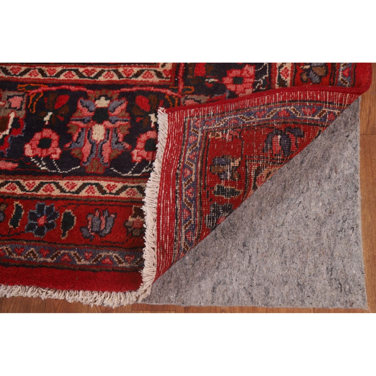 Vintage Red Mashad Persian Area Vintage Rug Handmade Wool Carpet - 10'4" x 13'0"