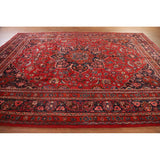 Vintage Red Mashad Persian Area Vintage Rug Handmade Wool Carpet - 10'4" x 13'0"