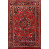 Vintage Red Mashad Persian Area Vintage Rug Handmade Wool Carpet - 10'4" x 13'0"