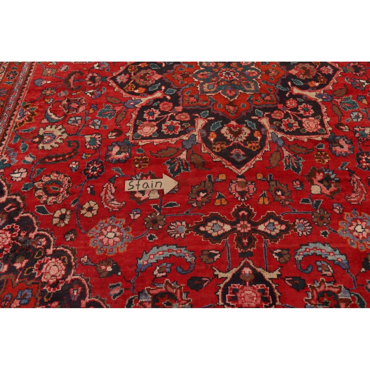 Vintage Red Mashad Persian Area Vintage Rug Handmade Wool Carpet - 10'4" x 13'0"