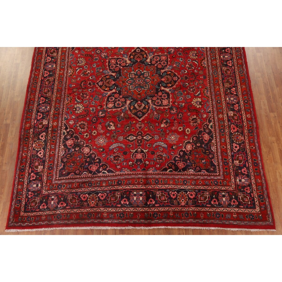 Vintage Red Mashad Persian Area Vintage Rug Handmade Wool Carpet - 10'4" x 13'0"