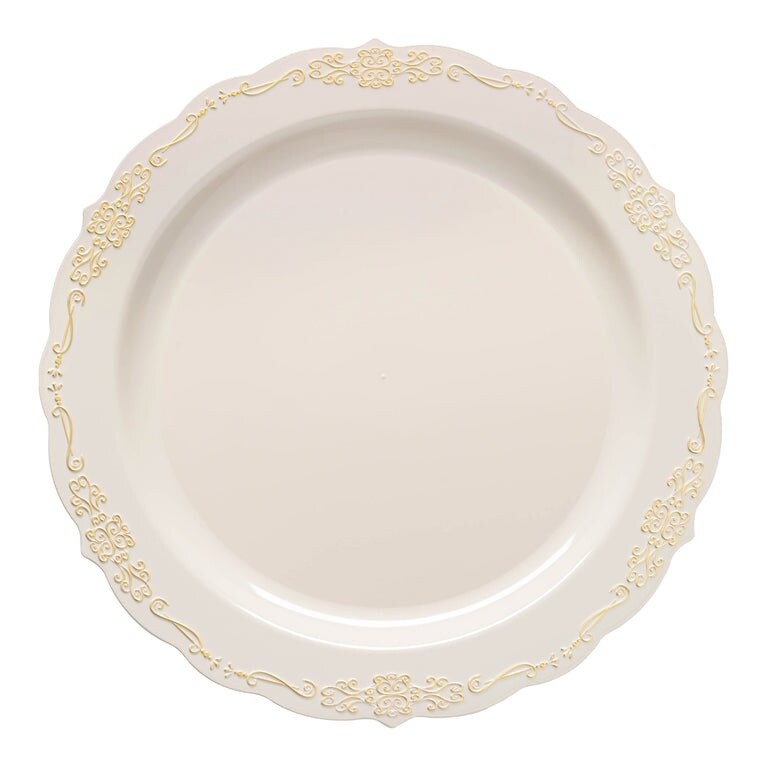 Vintage Rim Round Disposable Plastic Plate Packs - Party Supplies