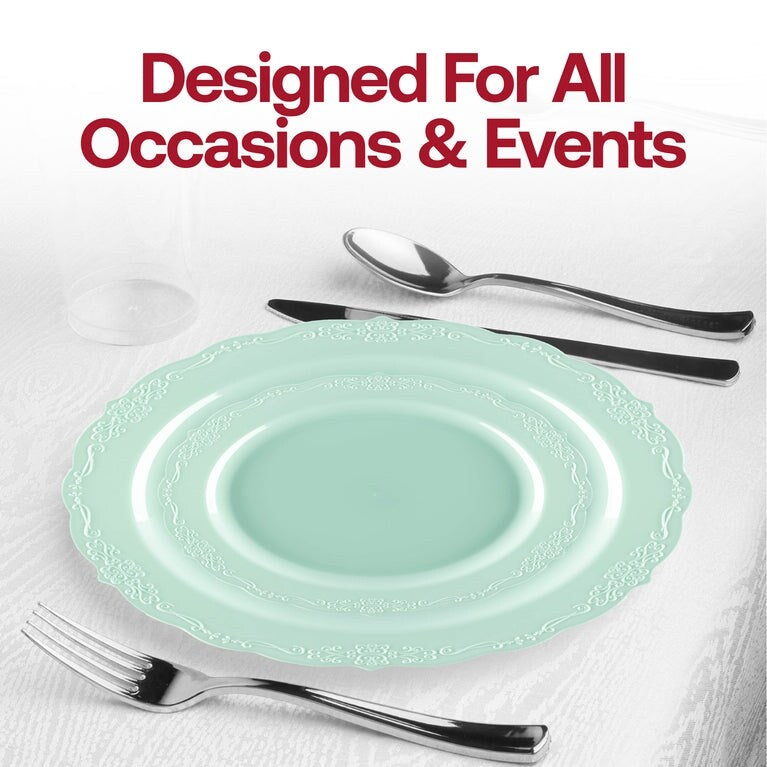 Vintage Rim Round Disposable Plastic Plate Packs - Party Supplies