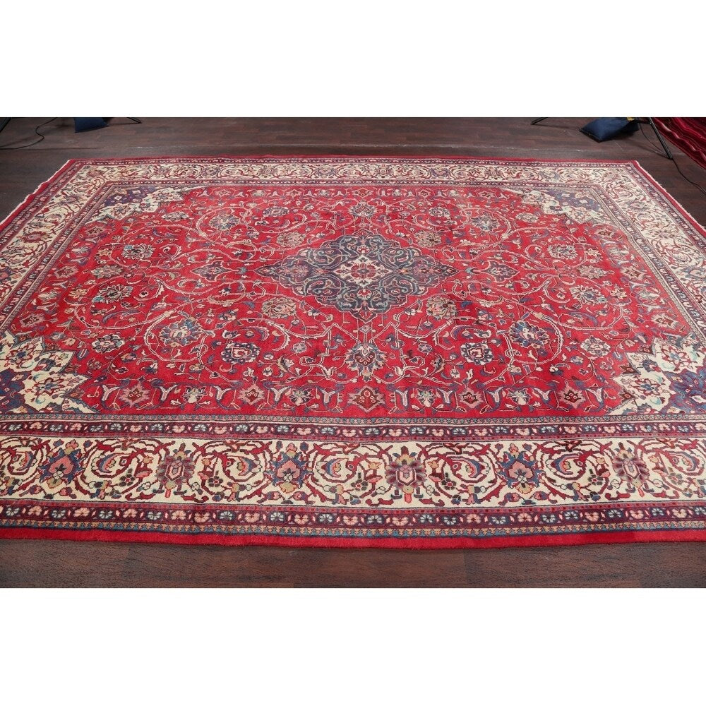 Vintage Sarouk Floral Handmade Wool Persian Area Rug - 13'6" x 9'0"