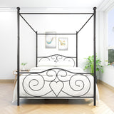 Vintage Style Queen Metal Canopy Bed, Bed Frame