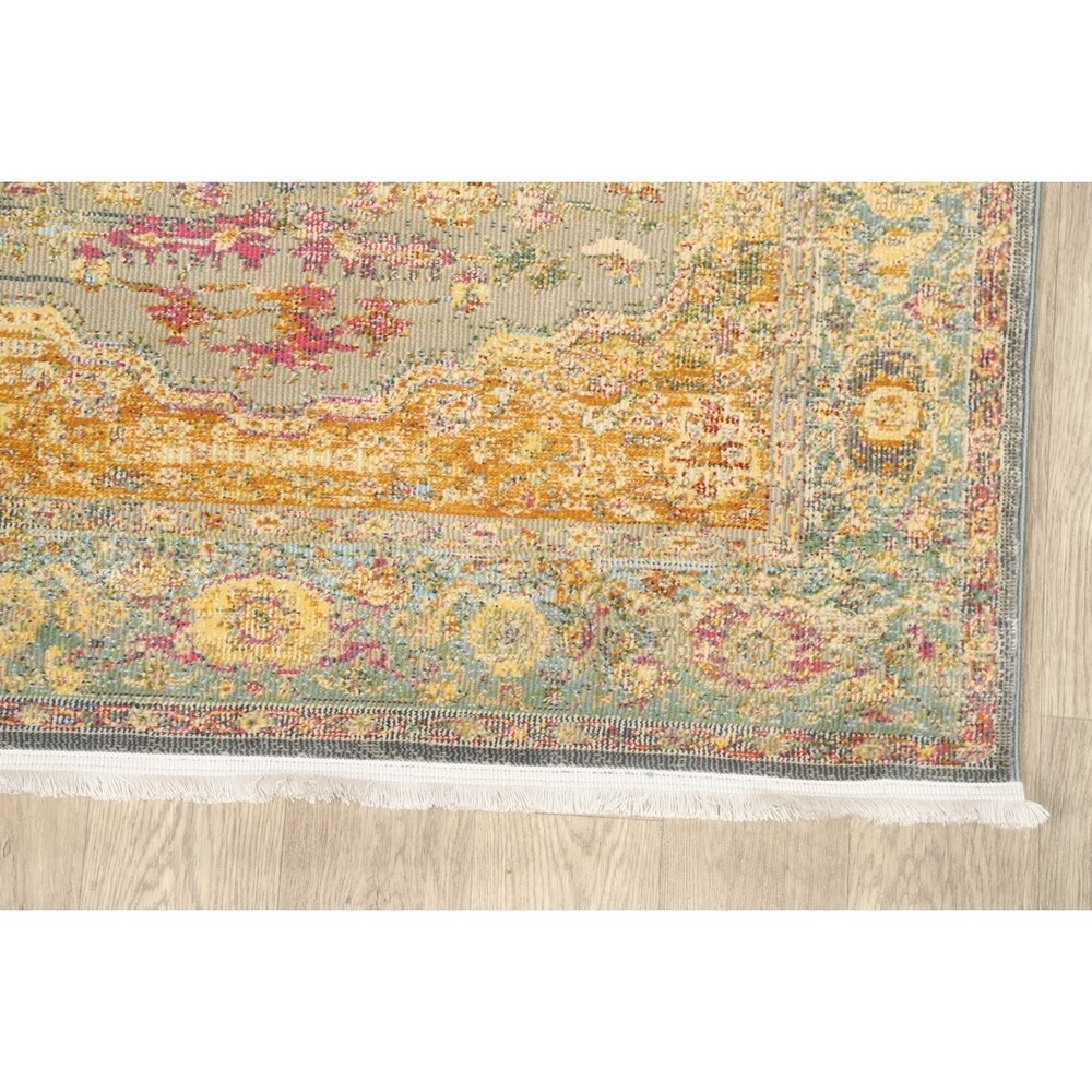 Vintage Style Traditional Floral Distressed Heat-Set Oriental Area Rug