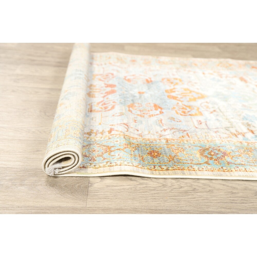 Vintage Style Traditional Geometric Distressed Heat-Set Area Rugs