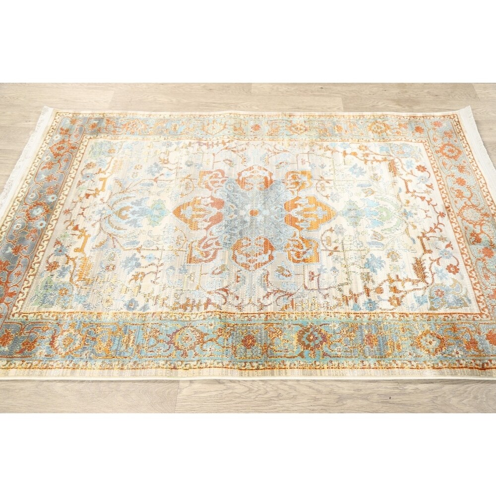 Vintage Style Traditional Geometric Distressed Heat-Set Area Rugs
