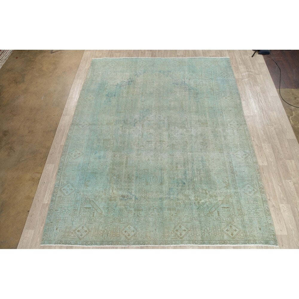 Vintage Tabriz Geometric Hand Knotted Wool Oriental Persian Area Rug - 12'7" x 10'1"