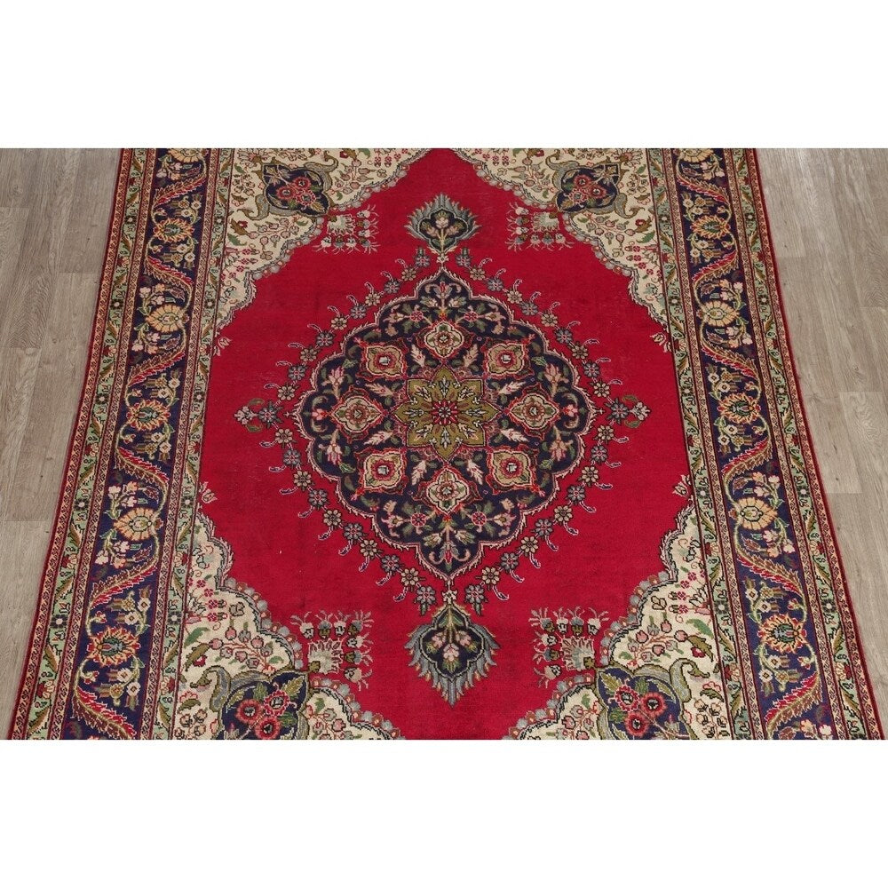 Vintage Tabriz Medallion Oriental Hand Knotted Wool Persian Area Rug - 11'5" x 8'0"
