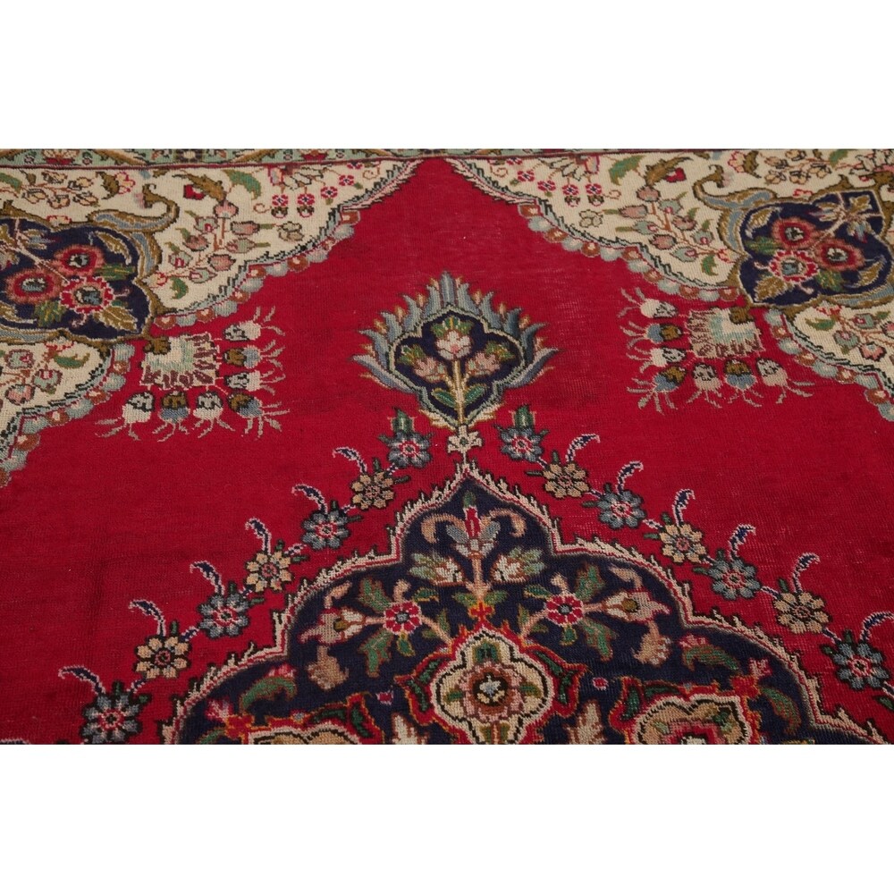 Vintage Tabriz Medallion Oriental Hand Knotted Wool Persian Area Rug - 11'5" x 8'0"