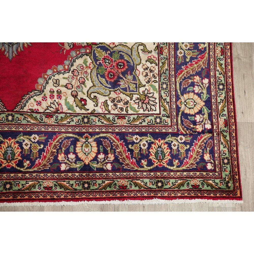Vintage Tabriz Medallion Oriental Hand Knotted Wool Persian Area Rug - 11'5" x 8'0"