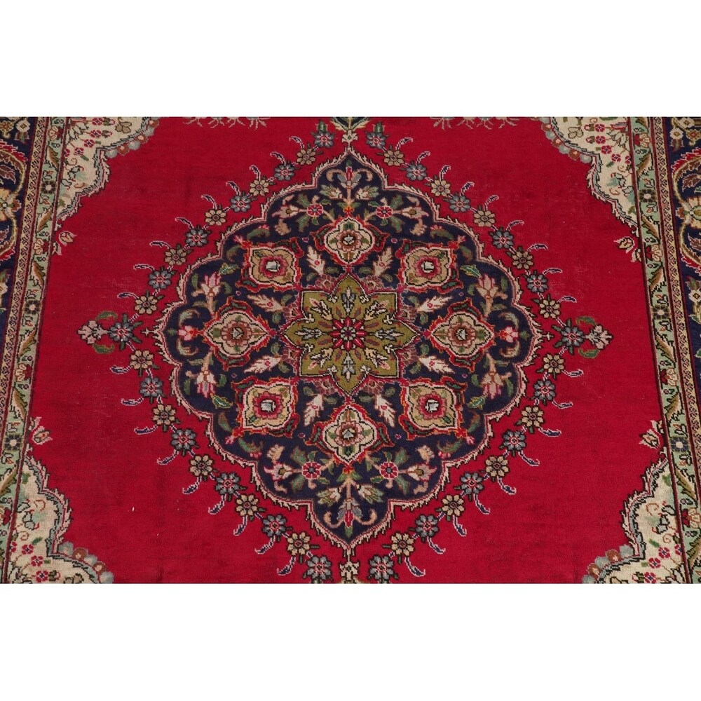 Vintage Tabriz Medallion Oriental Hand Knotted Wool Persian Area Rug - 11'5" x 8'0"