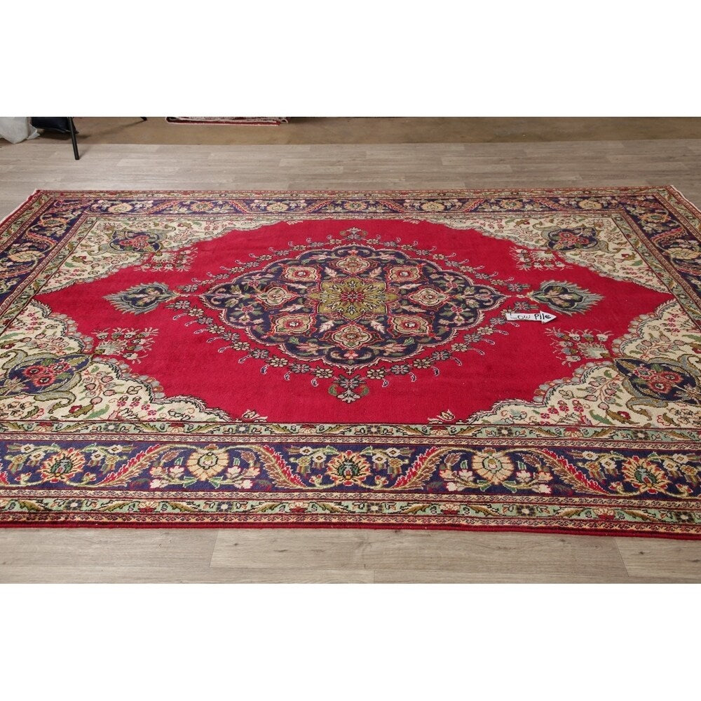 Vintage Tabriz Medallion Oriental Hand Knotted Wool Persian Area Rug - 11'5" x 8'0"