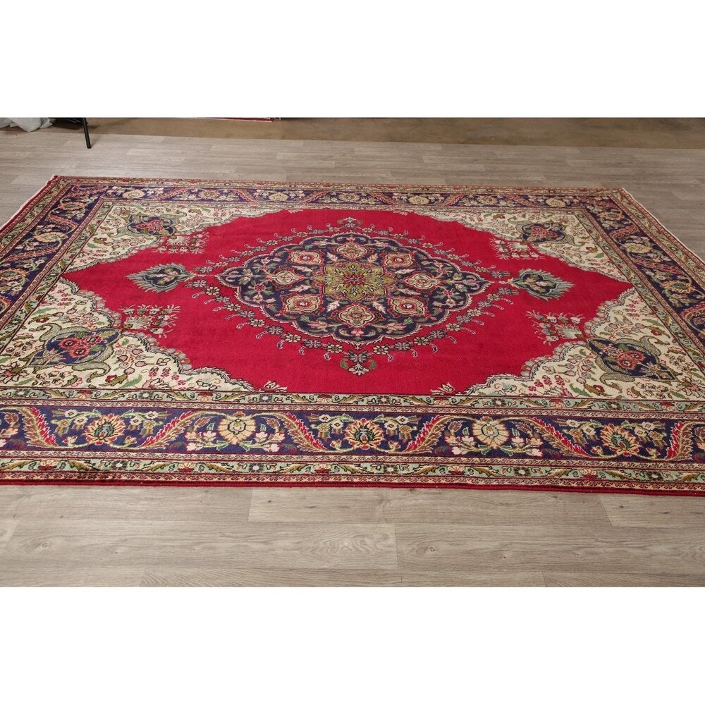 Vintage Tabriz Medallion Oriental Hand Knotted Wool Persian Area Rug - 11'5" x 8'0"