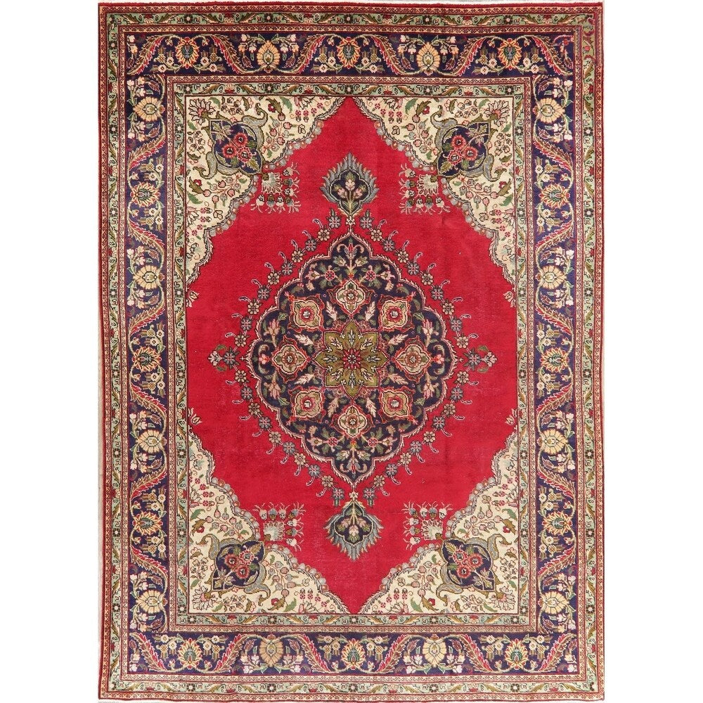 Vintage Tabriz Medallion Oriental Hand Knotted Wool Persian Area Rug - 11'5" x 8'0"