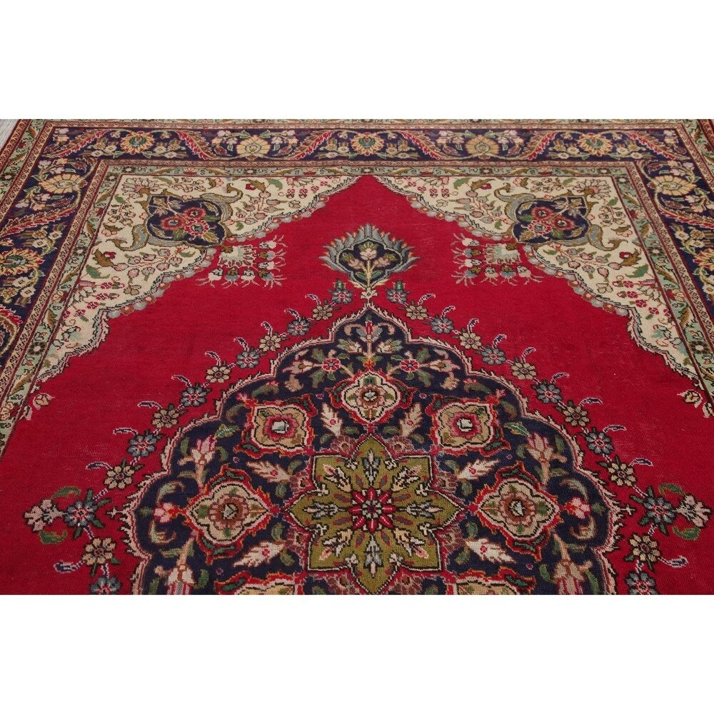Vintage Tabriz Medallion Oriental Hand Knotted Wool Persian Area Rug - 11'5" x 8'0"
