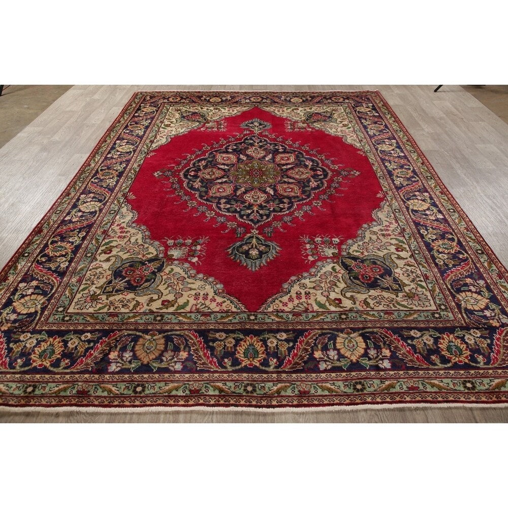 Vintage Tabriz Medallion Oriental Hand Knotted Wool Persian Area Rug - 11'5" x 8'0"