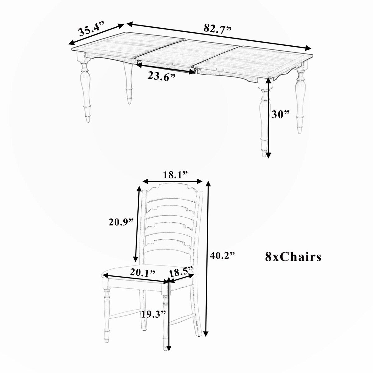 Vintage Traditional 9-Piece Extendable Dining Table Set