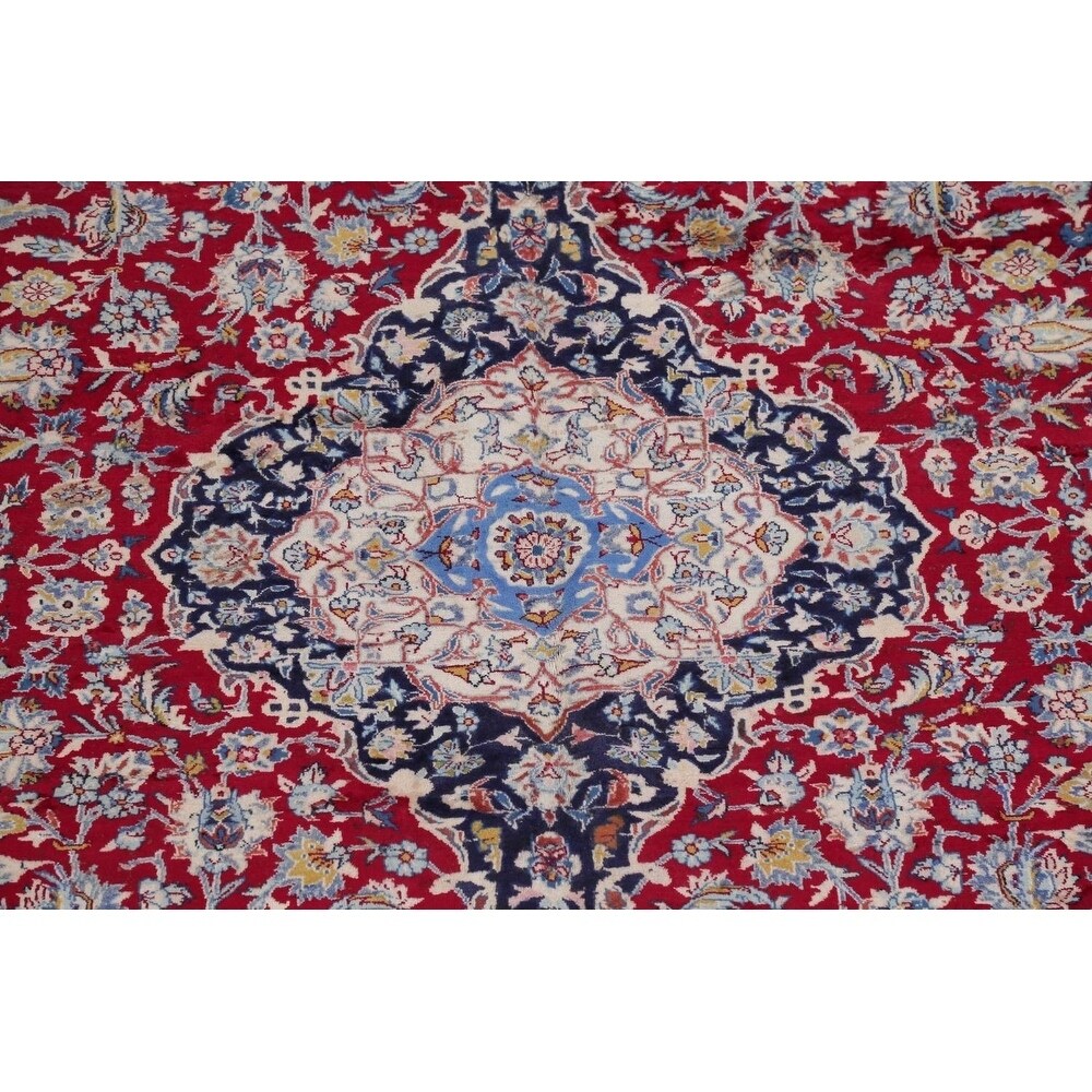 Vintage Traditional Flora Hand Made Mashad Persian Medallion Area Rug - 12'11" x 9'11"