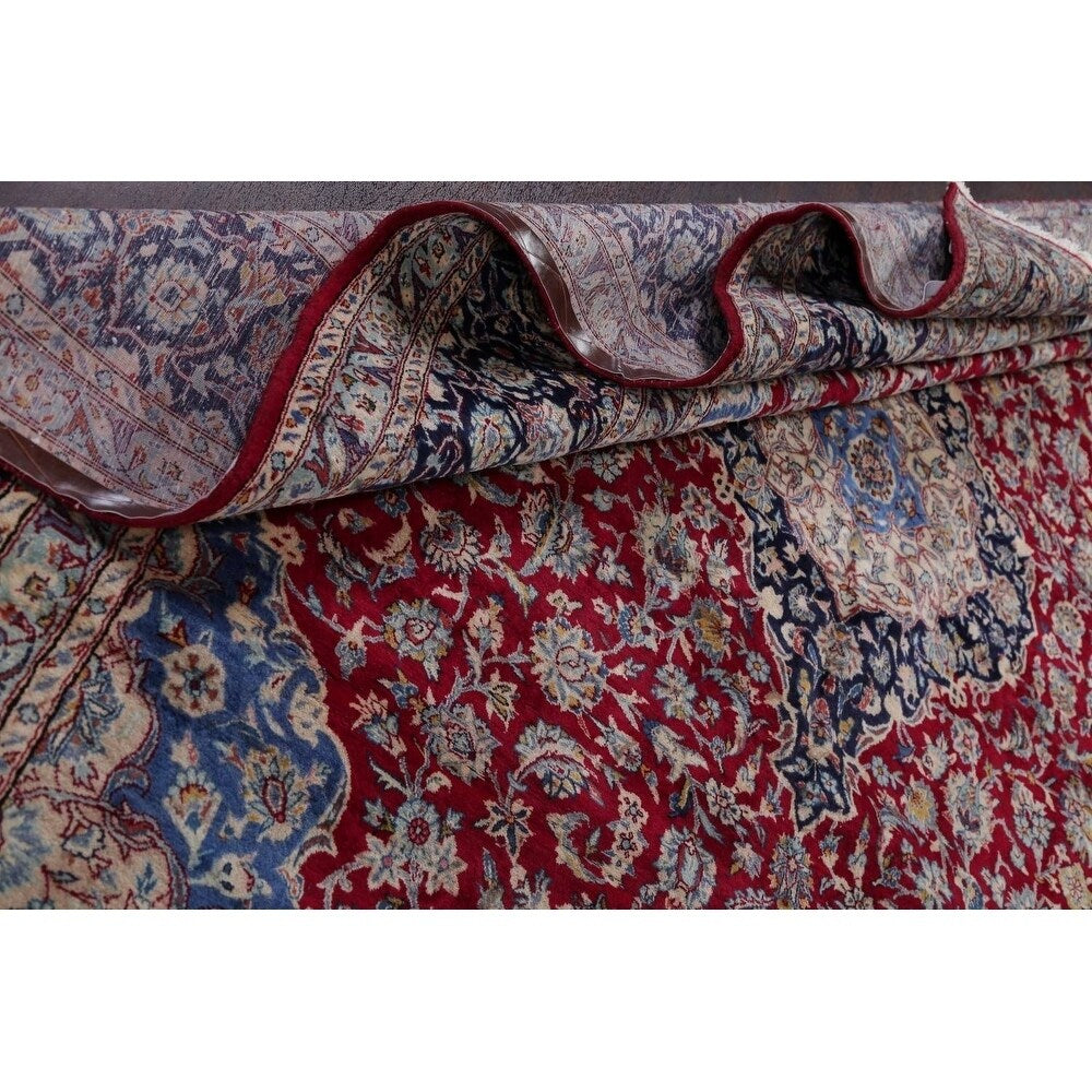 Vintage Traditional Flora Hand Made Mashad Persian Medallion Area Rug - 12'11" x 9'11"