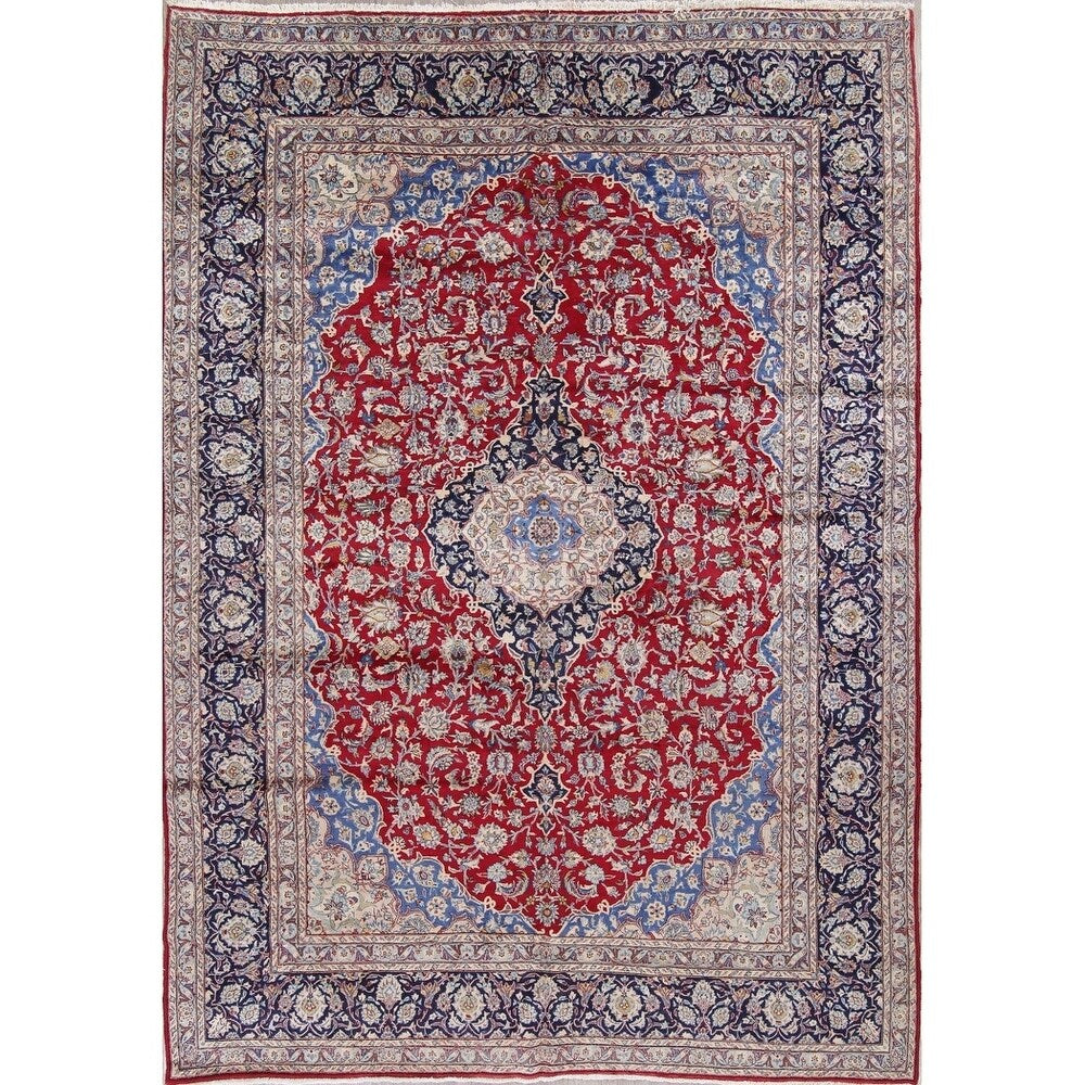 Vintage Traditional Flora Hand Made Mashad Persian Medallion Area Rug - 12'11" x 9'11"