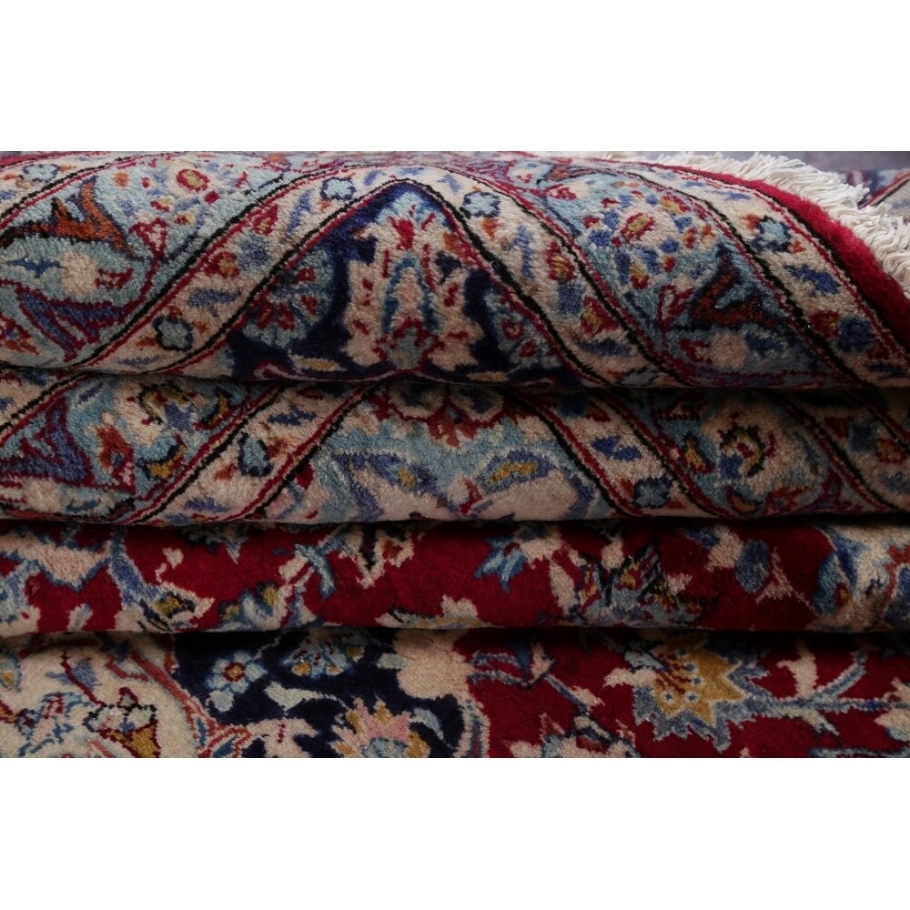 Vintage Traditional Flora Hand Made Mashad Persian Medallion Area Rug - 12'11" x 9'11"