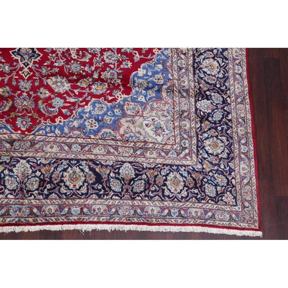 Vintage Traditional Flora Hand Made Mashad Persian Medallion Area Rug - 12'11" x 9'11"