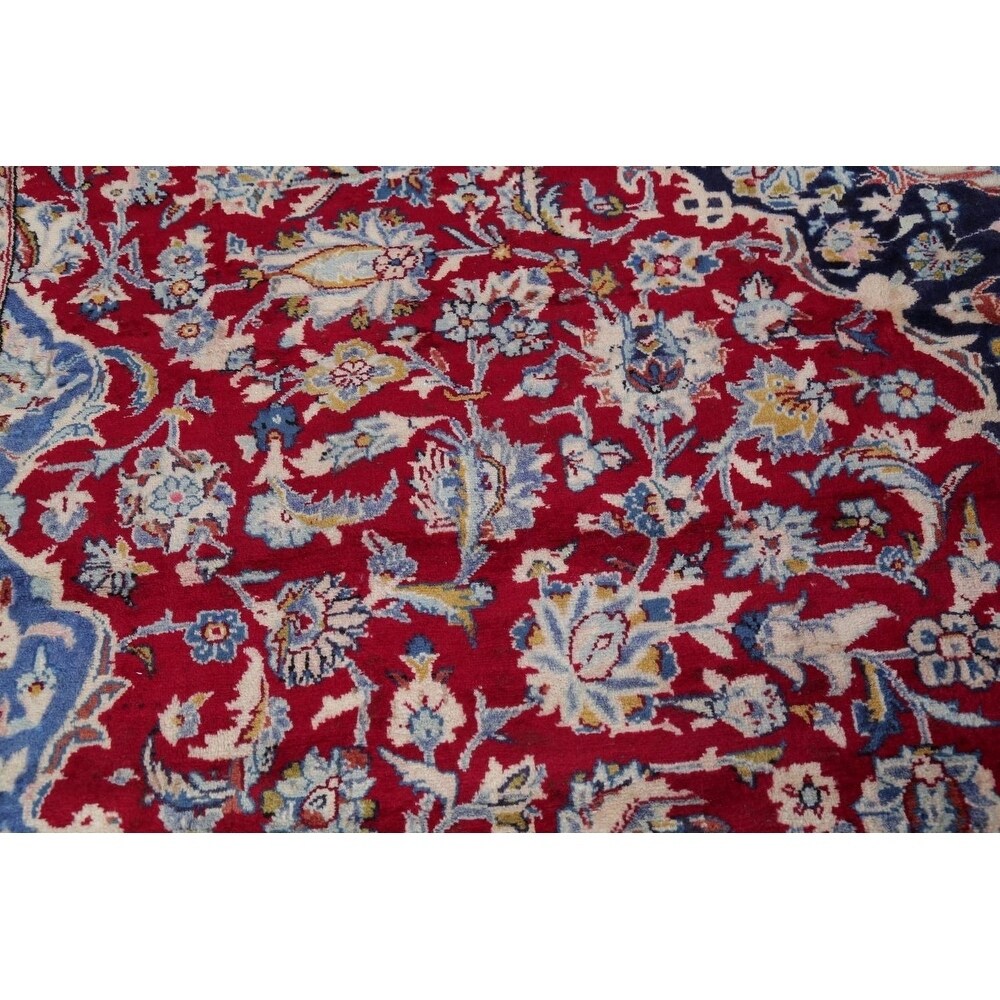 Vintage Traditional Flora Hand Made Mashad Persian Medallion Area Rug - 12'11" x 9'11"