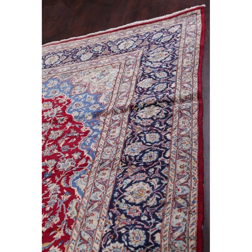 Vintage Traditional Flora Hand Made Mashad Persian Medallion Area Rug - 12'11" x 9'11"
