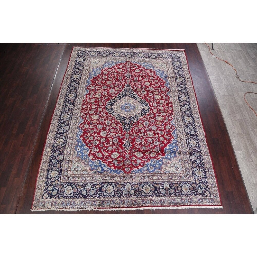 Vintage Traditional Flora Hand Made Mashad Persian Medallion Area Rug - 12'11" x 9'11"