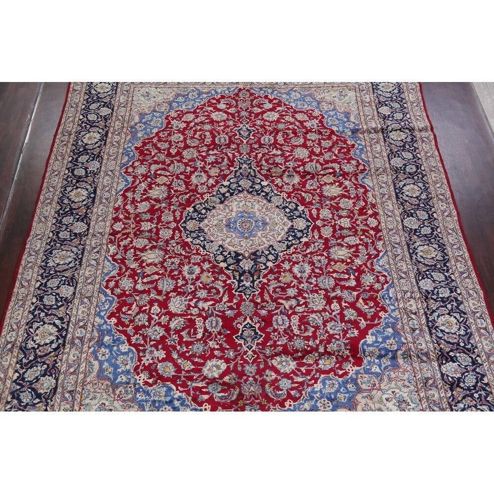 Vintage Traditional Flora Hand Made Mashad Persian Medallion Area Rug - 12'11" x 9'11"