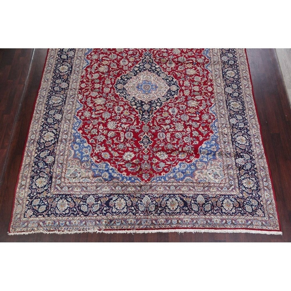 Vintage Traditional Flora Hand Made Mashad Persian Medallion Area Rug - 12'11" x 9'11"