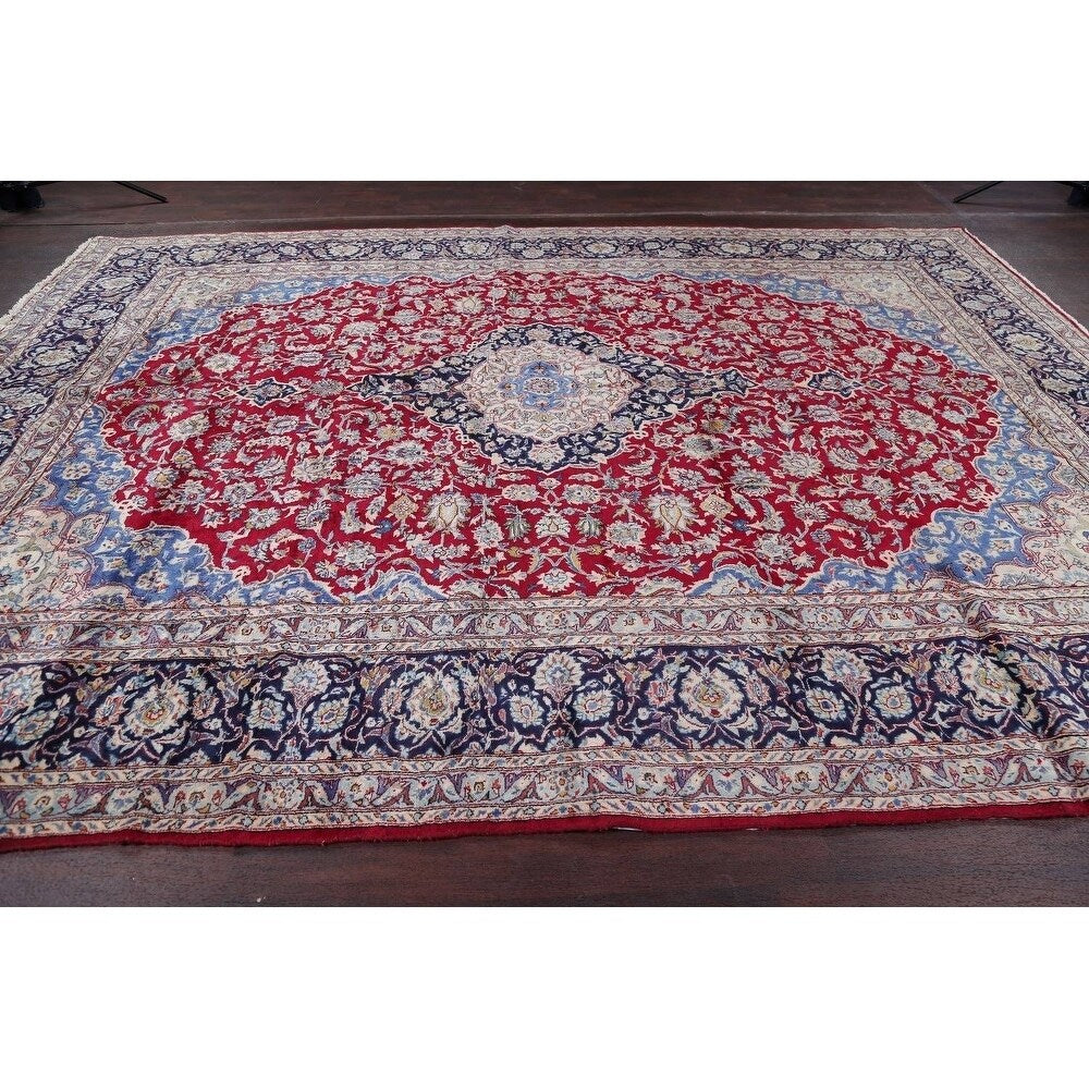 Vintage Traditional Flora Hand Made Mashad Persian Medallion Area Rug - 12'11" x 9'11"