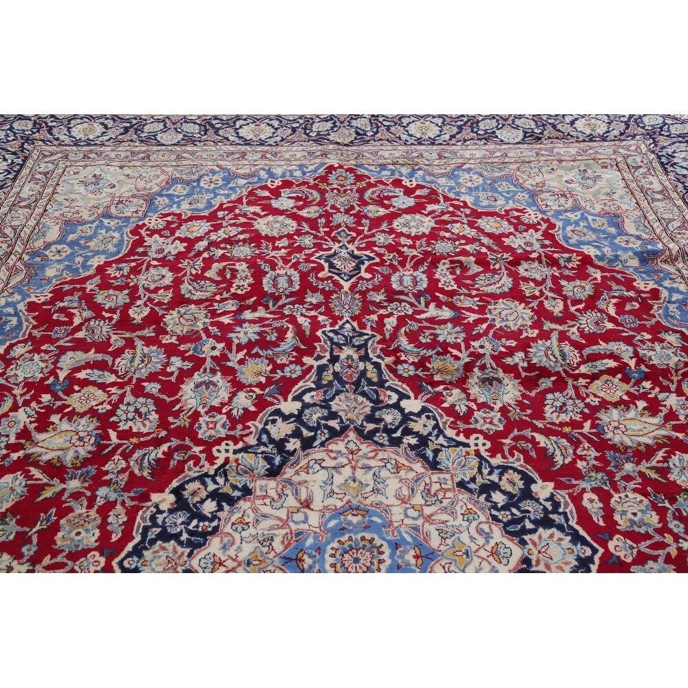 Vintage Traditional Flora Hand Made Mashad Persian Medallion Area Rug - 12'11" x 9'11"