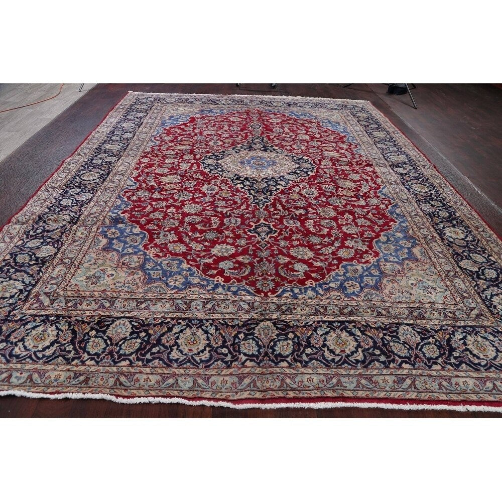 Vintage Traditional Flora Hand Made Mashad Persian Medallion Area Rug - 12'11" x 9'11"