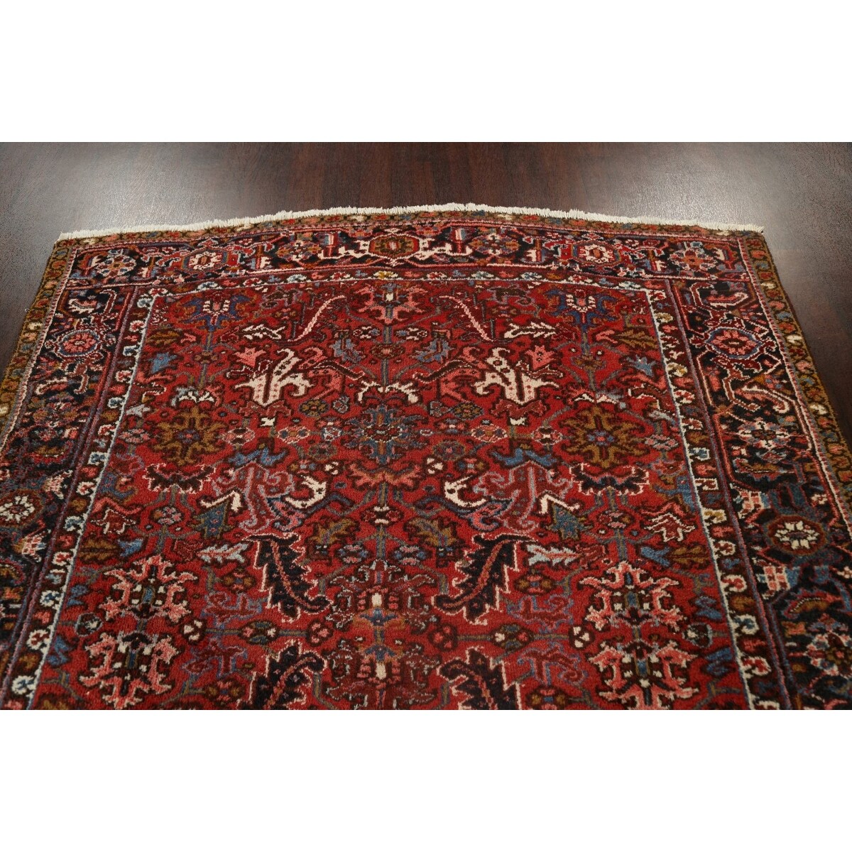 Vintage Traditional Heriz Persian Area Rug Handmade Wool Carpet - 7'2" x 8'9"