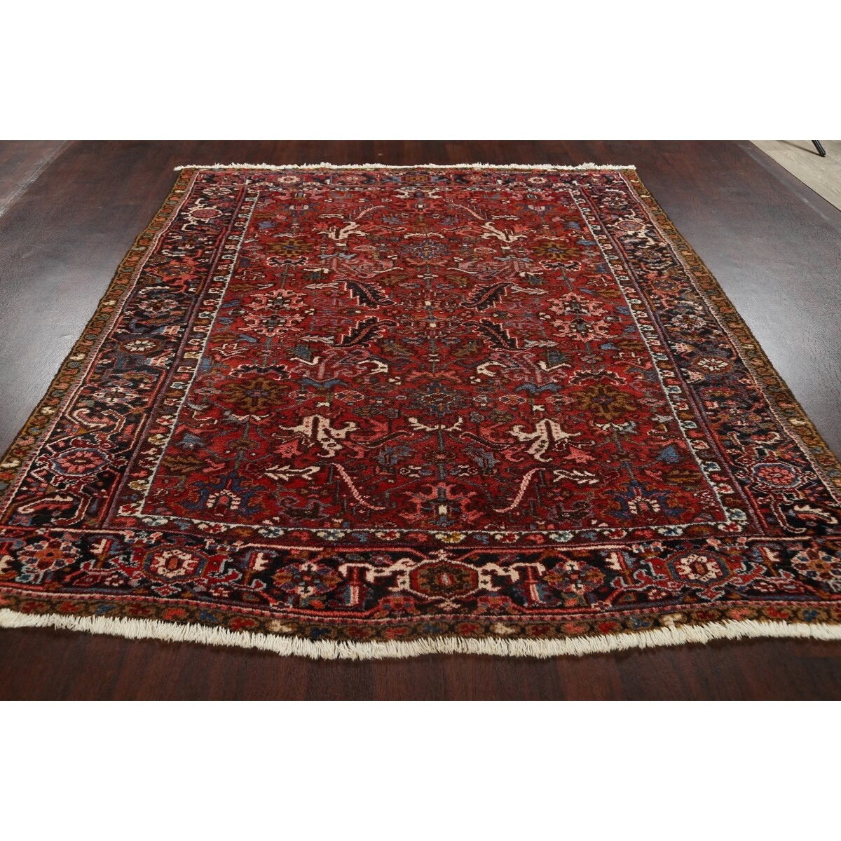 Vintage Traditional Heriz Persian Area Rug Handmade Wool Carpet - 7'2" x 8'9"