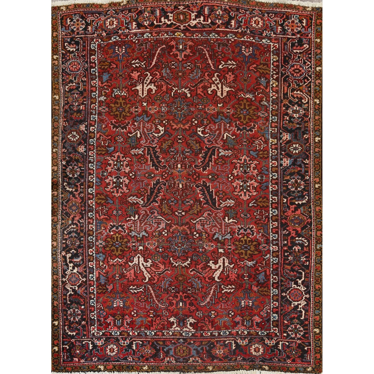 Vintage Traditional Heriz Persian Area Rug Handmade Wool Carpet - 7'2" x 8'9"